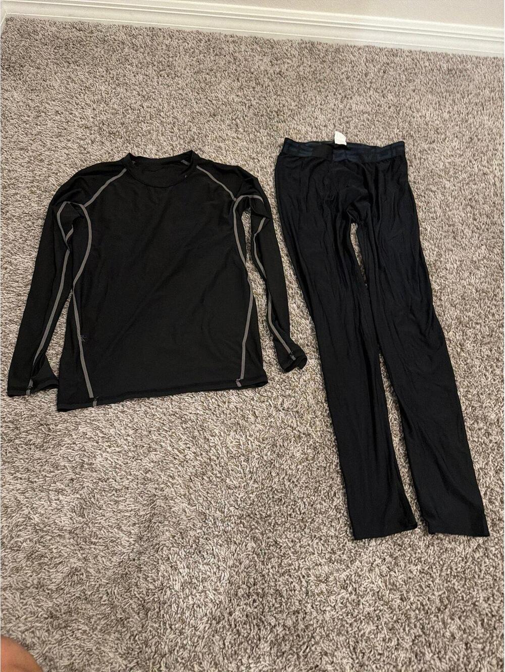 Boys XL Black Baselayer Set Long Sleeve Top & Leggings